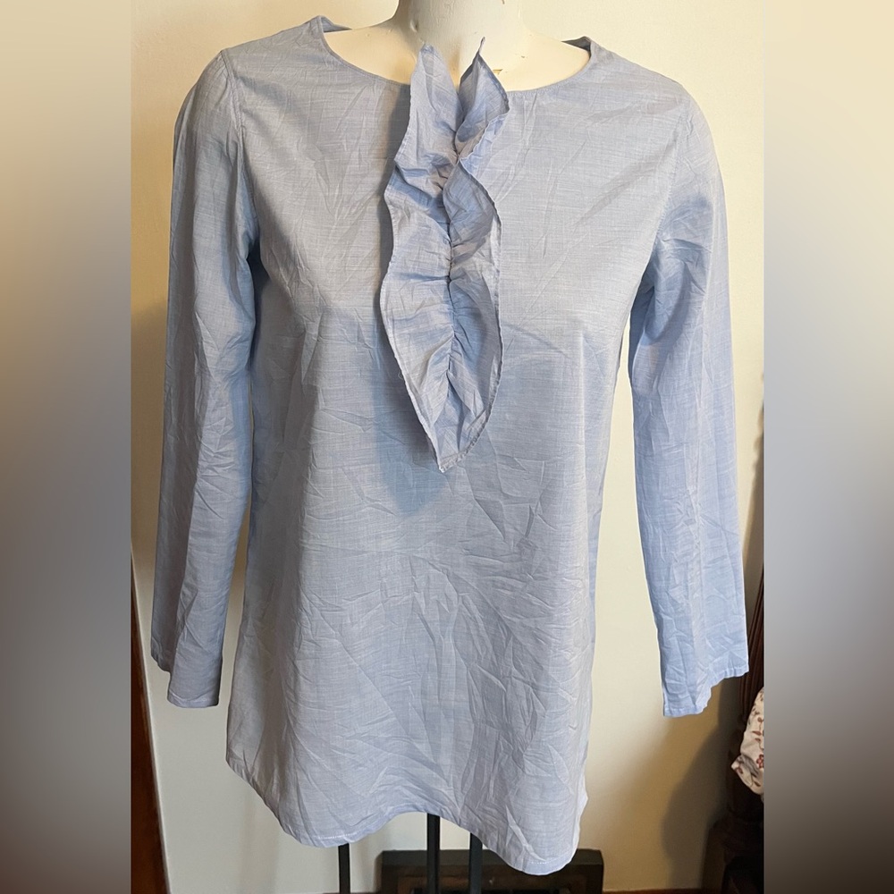 A.P.C. Blue Ruffle Cotton Blouse - Size Medium